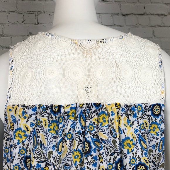 0X 3X 4X Style & Co Blue/Yellow Crochet Boho Tank - Picture 4 of 6